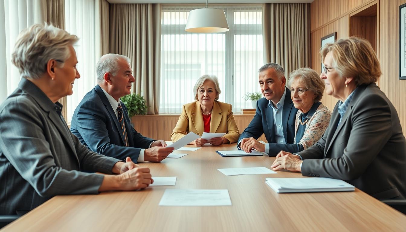 Family reviewing legal paperwork
